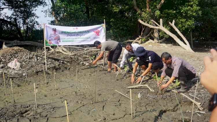 Cegah Abrasi, Humas Polresta Sidoarjo Tanam Mangrove di Kawasan Pesisir